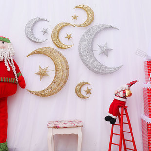 圣诞节吊顶橱窗悬挂装饰铁艺星星月亮挂件婚庆家居店铺装饰