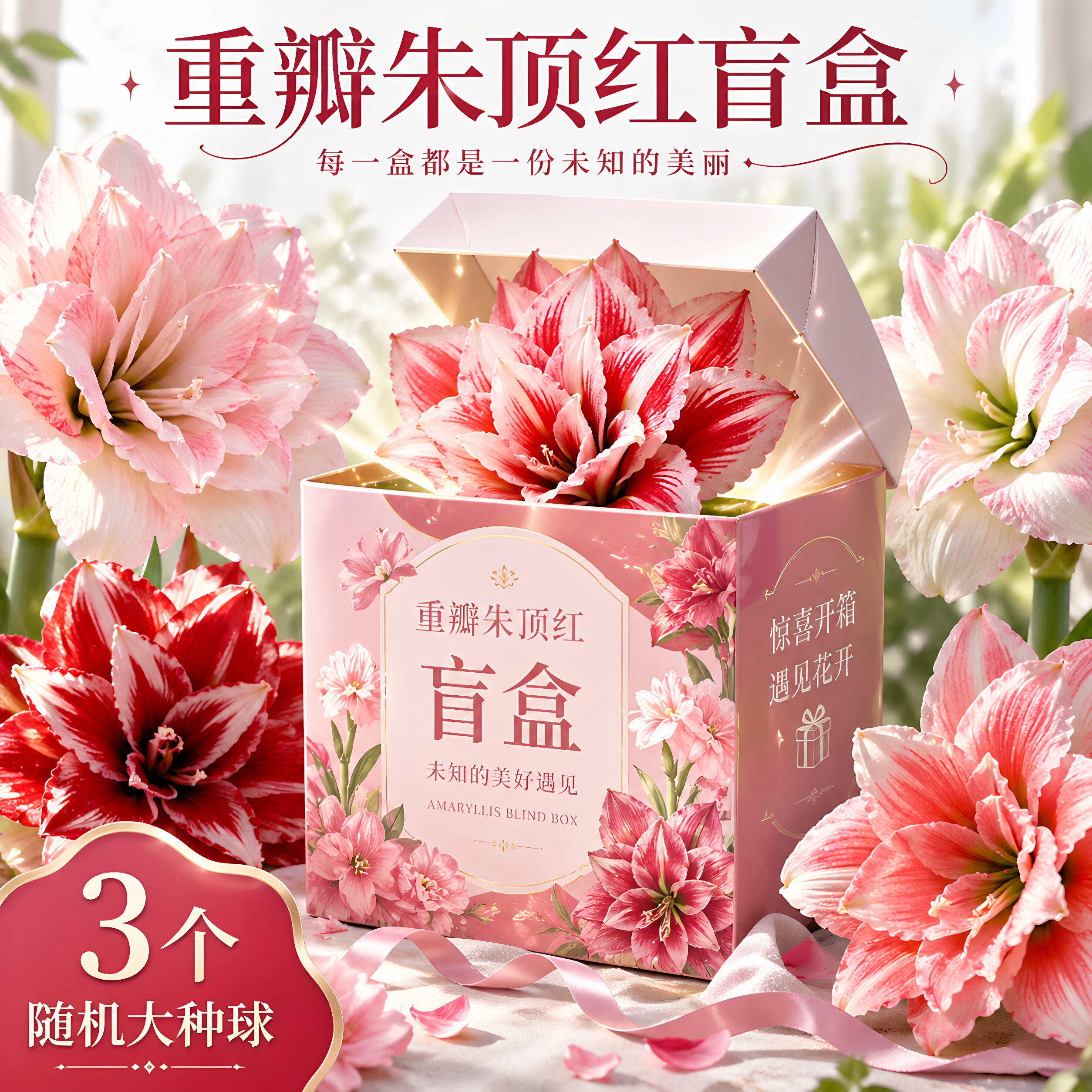3颗不同品种重瓣朱顶红大种球