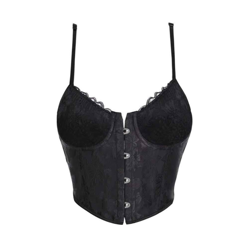 提花蕾丝单排扣外穿鱼骨胸衣背心吊带短款上衣绑带收腰内搭马面裙