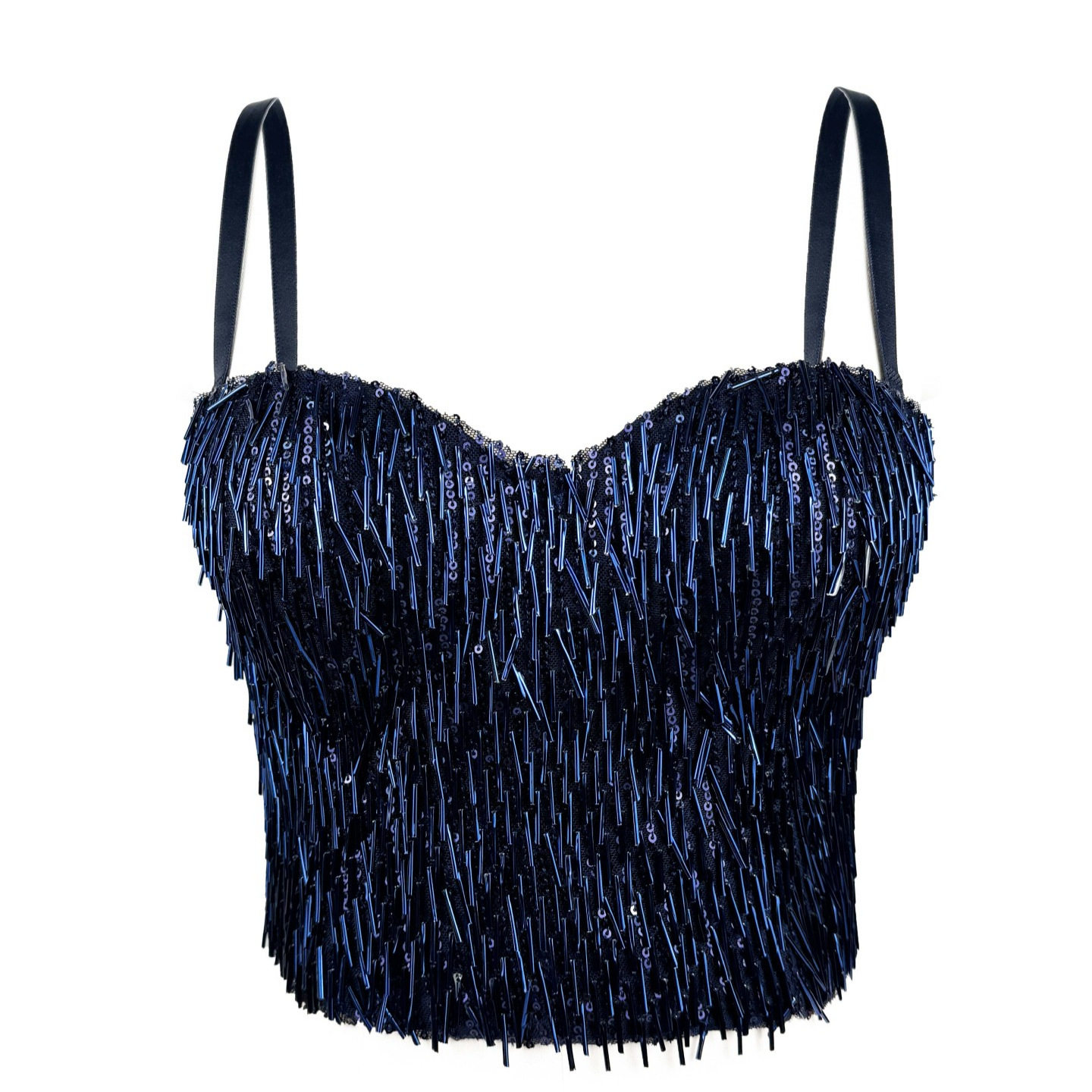 钉珠流苏外穿鱼骨胸衣背心吊带短款抹胸上衣性感辣妹欧美派对舞台