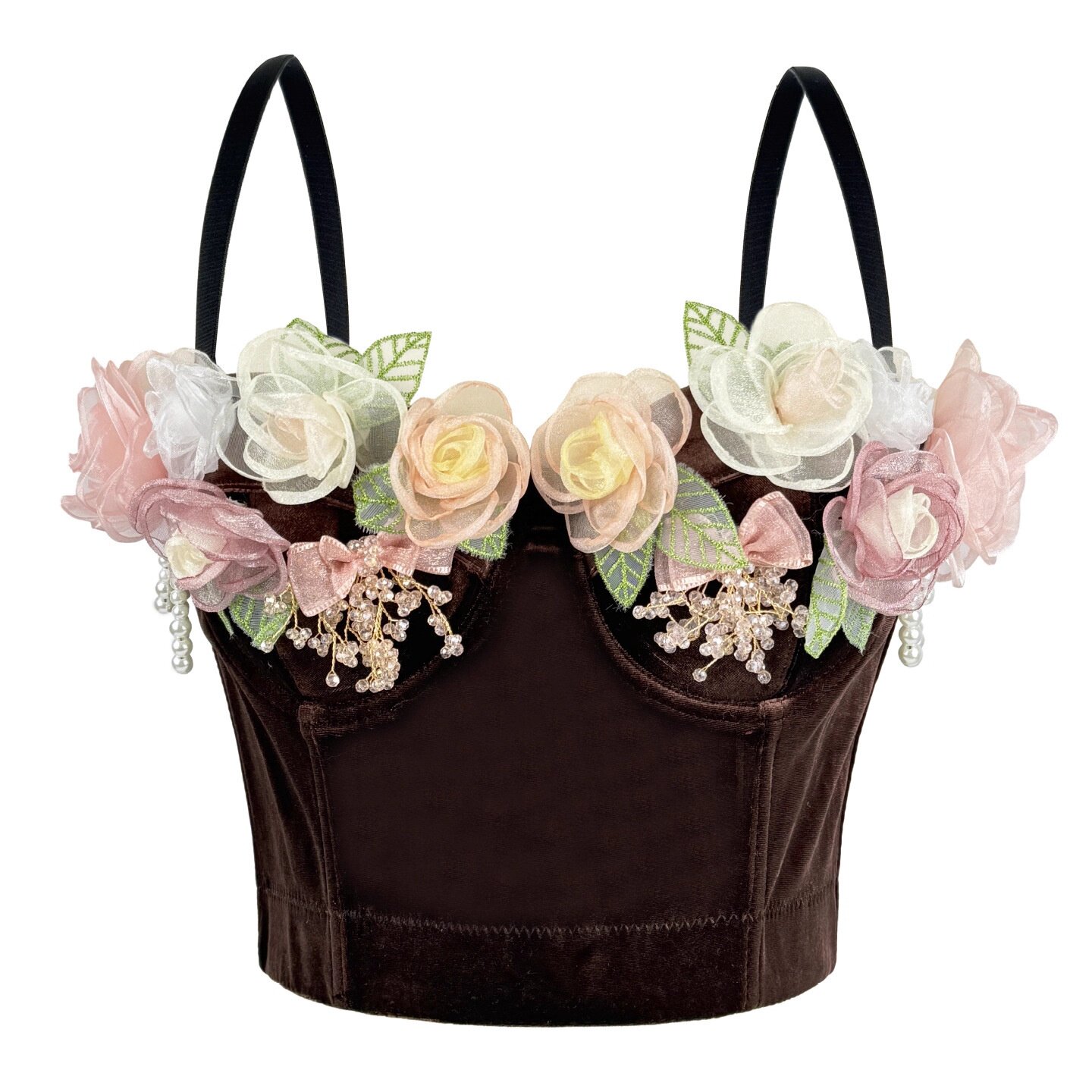 立体花钉珠丝绒秋冬外穿鱼骨胸衣背心吊带抹胸短款上衣直播高级感