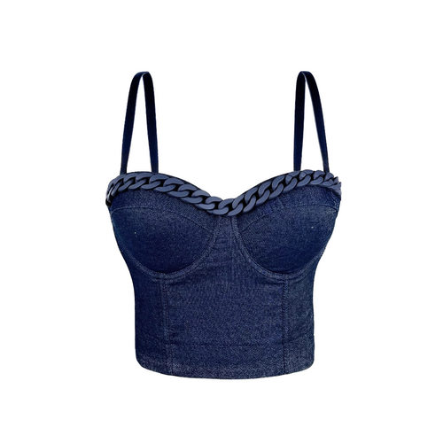 牛仔链条外穿鱼骨胸衣背心抹胸