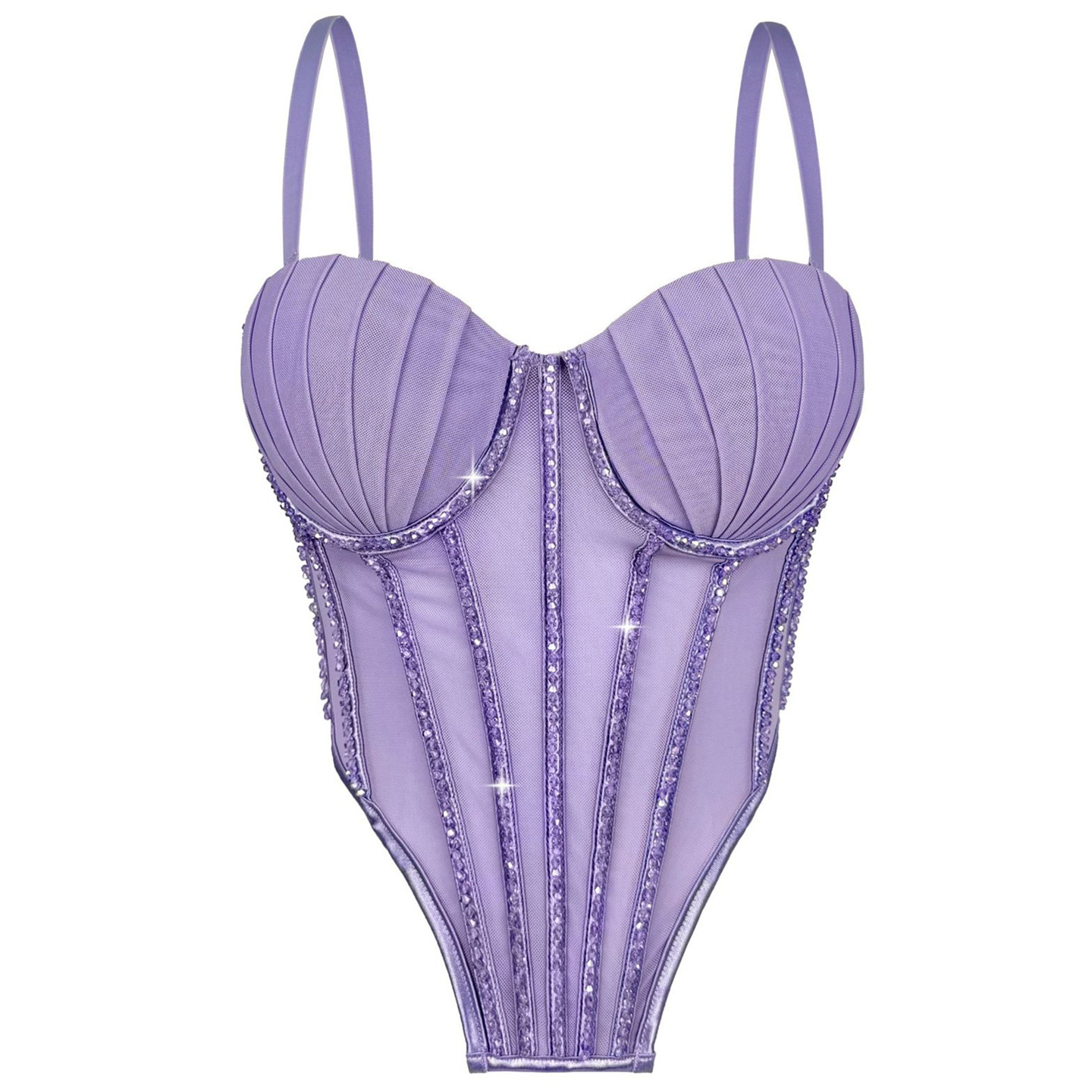 水晶钉珠网纱外穿鱼骨钢圈胸衣短款背心吊带内搭不规则下摆欧美风