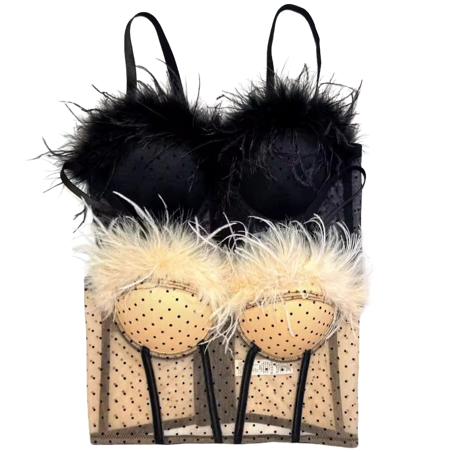 外穿鱼骨胸衣弹力网纱小波点背心吊带性感透视羽毛欧美内搭高级感,女装/女士精品,背心吊带,淘宝优惠券,粉丝福利购,淘宝优惠卷