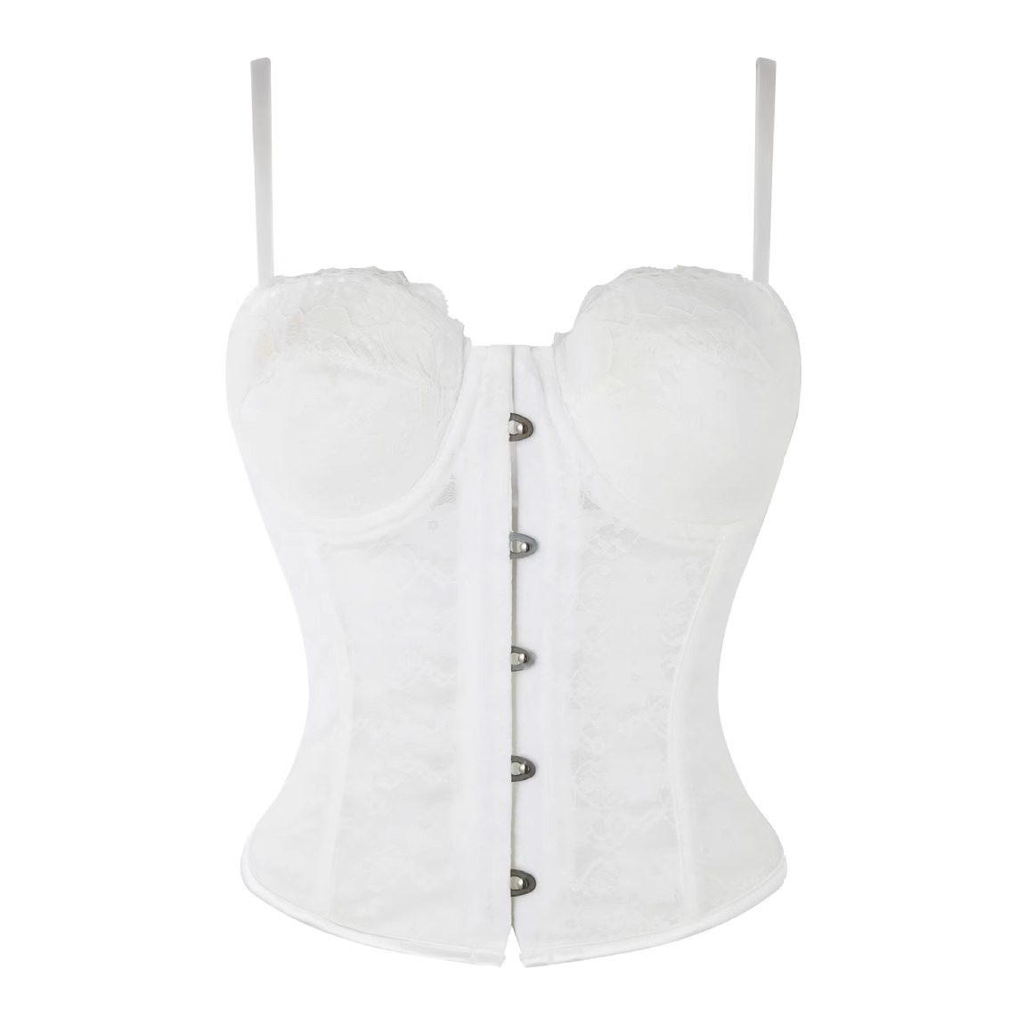 白色蕾丝单排扣外穿鱼骨胸衣背心