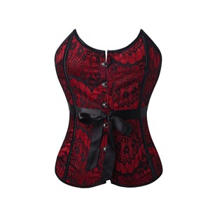 黑红色蕾丝外穿鱼骨胸衣短款抹胸上衣绑带收腰单排扣搭马面裙宫廷
