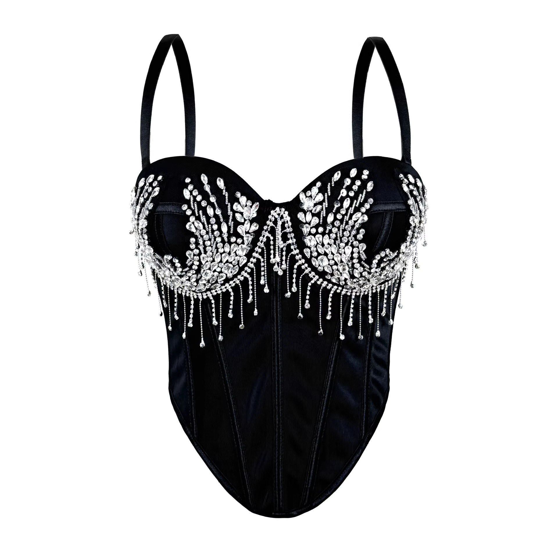 钉钻链流苏宝石重工外穿鱼骨胸衣背心吊带抹胸短款上衣性感风直播