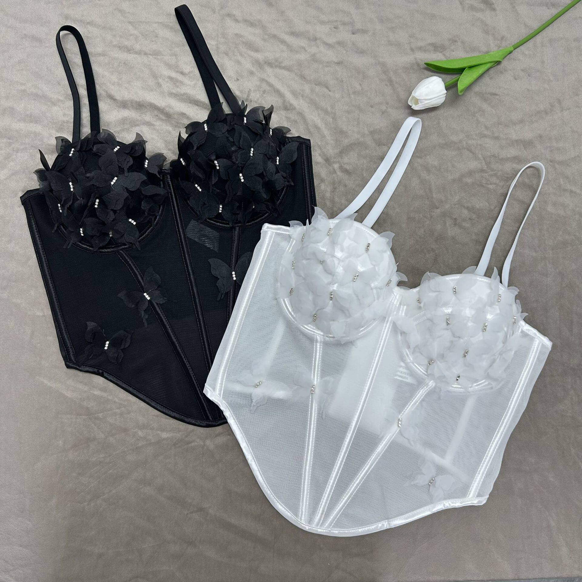 立体蝴蝶钉钻外穿鱼骨胸衣背心吊带短款上衣抹胸内搭性感辣妹欧美