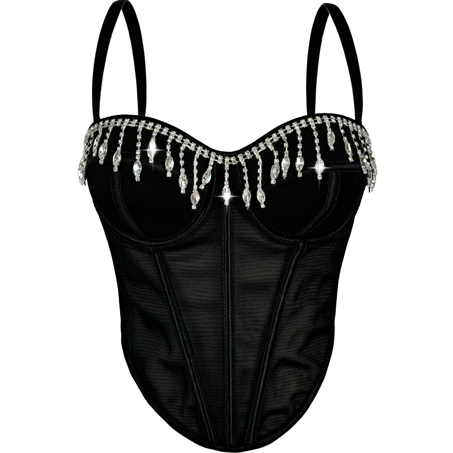 水钻流苏网纱外穿鱼骨胸衣背心吊带抹胸短款上衣性感直播辣妹欧美