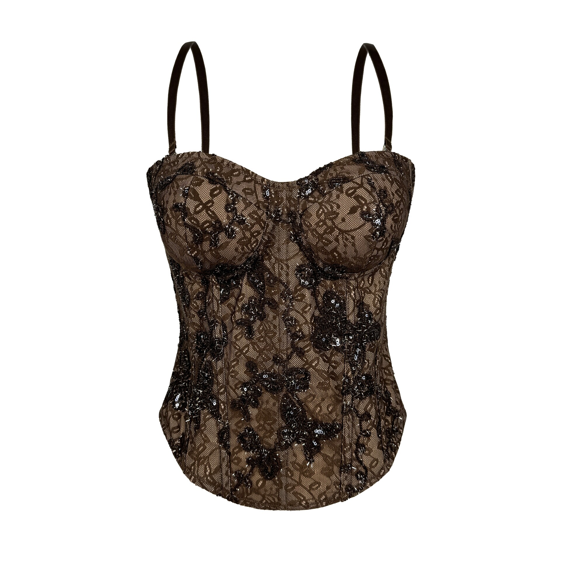 蕾丝亮片拉链外穿鱼骨胸衣背心吊带抹胸短款上衣性感辣妹内搭直播