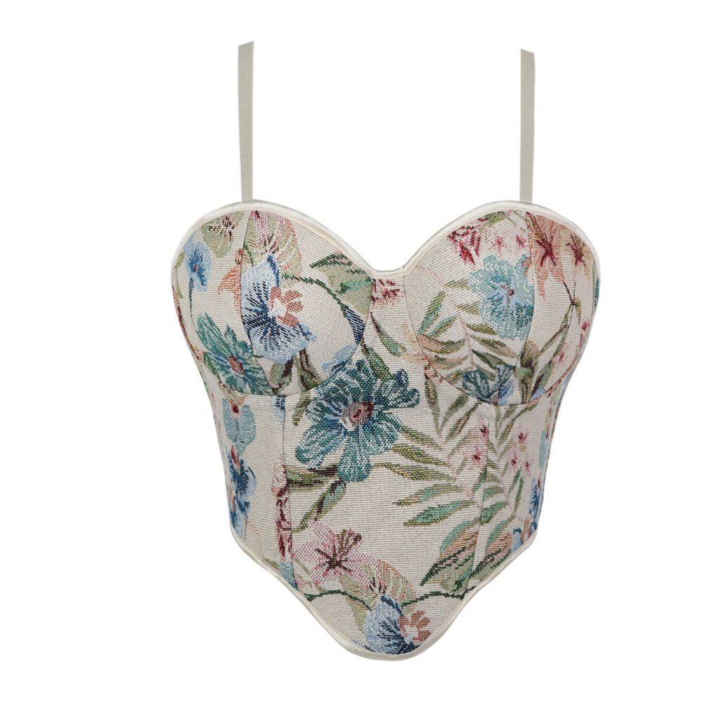 提花碎花外穿鱼骨胸衣背心吊带短款上衣绑带收腰内搭马面裙宫廷风