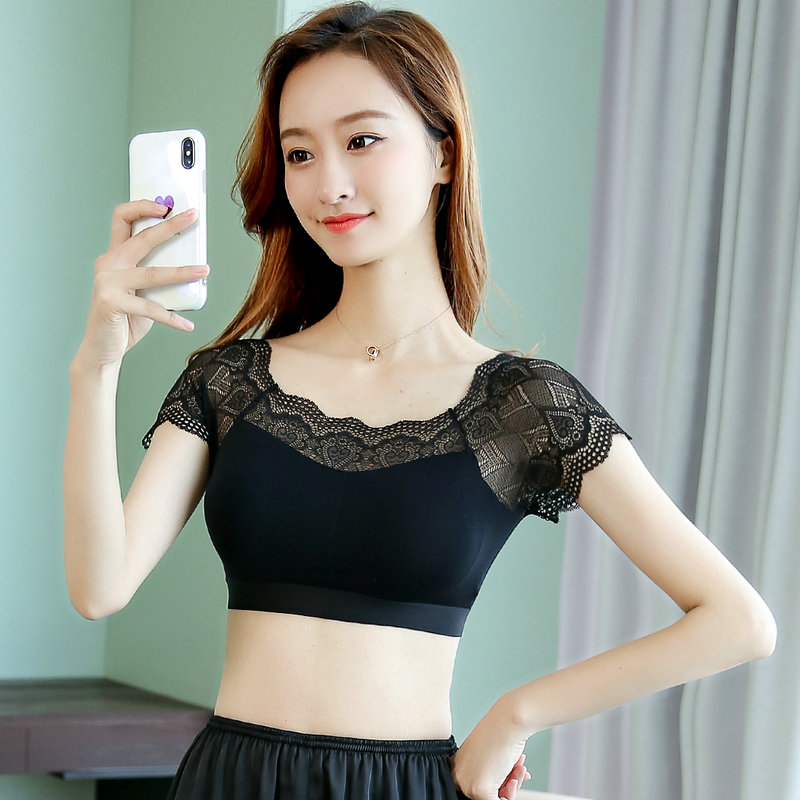 蕾丝打底衫女装短袖半身半截内搭莫代尔t恤抹胸百搭修身短款上衣