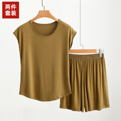 女夏季 上衣短裤 薄款 家居服休闲大码 两件套 无袖 莫代尔圆领睡衣套装