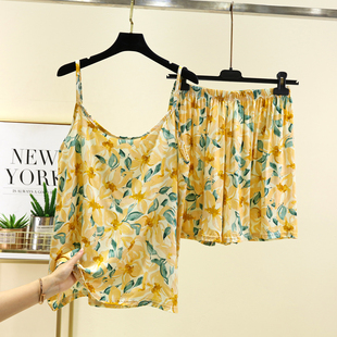 绵绸无袖 吊带短裤 家居服套装 薄款 人造棉圆领睡衣 女夏季 2025新款