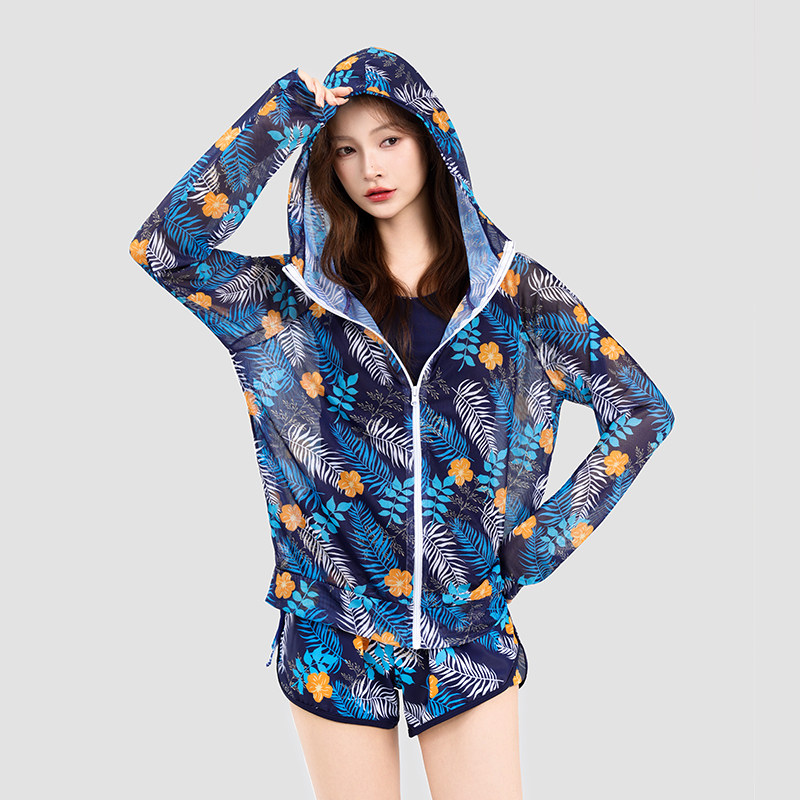 大码泳衣女罩衫保守长袖防晒海边度假三件套分体裙式显瘦遮肚温泉