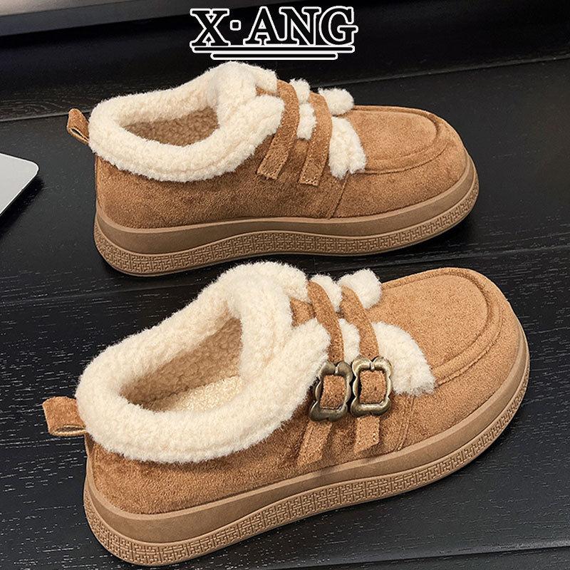 牛皮版全包勃肯鞋子女鞋秋冬季加绒加厚保暖棉鞋羊羔毛毛鞋乐福鞋