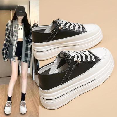 轻便休闲爆款小个子内增高女鞋2025秋季新款厚底一脚蹬休闲小白鞋