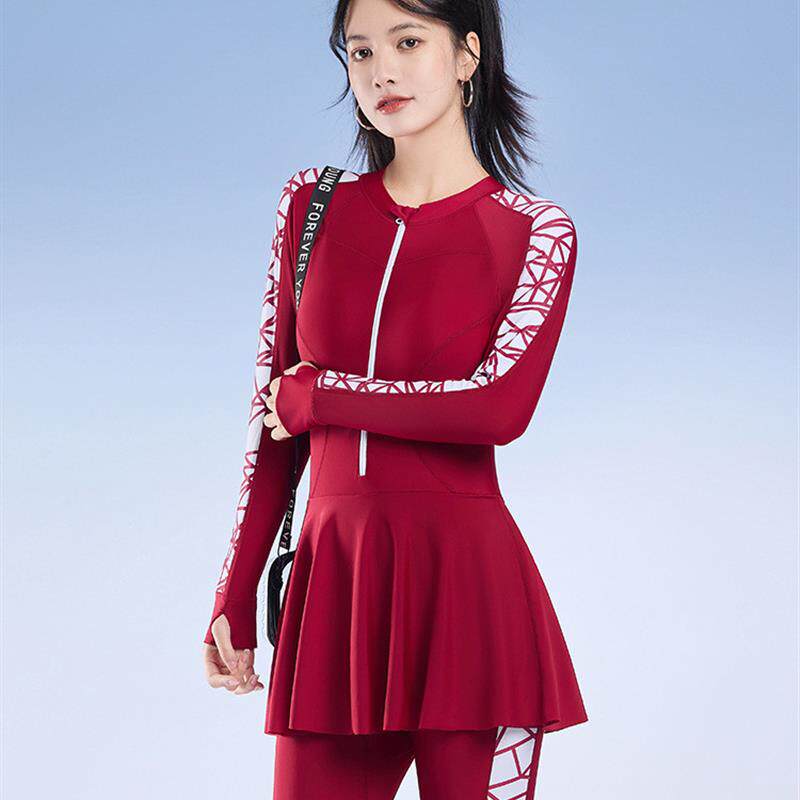 2026新款修身显瘦速干长袖长裤保守裙款连体游泳衣女士冲浪潜水服