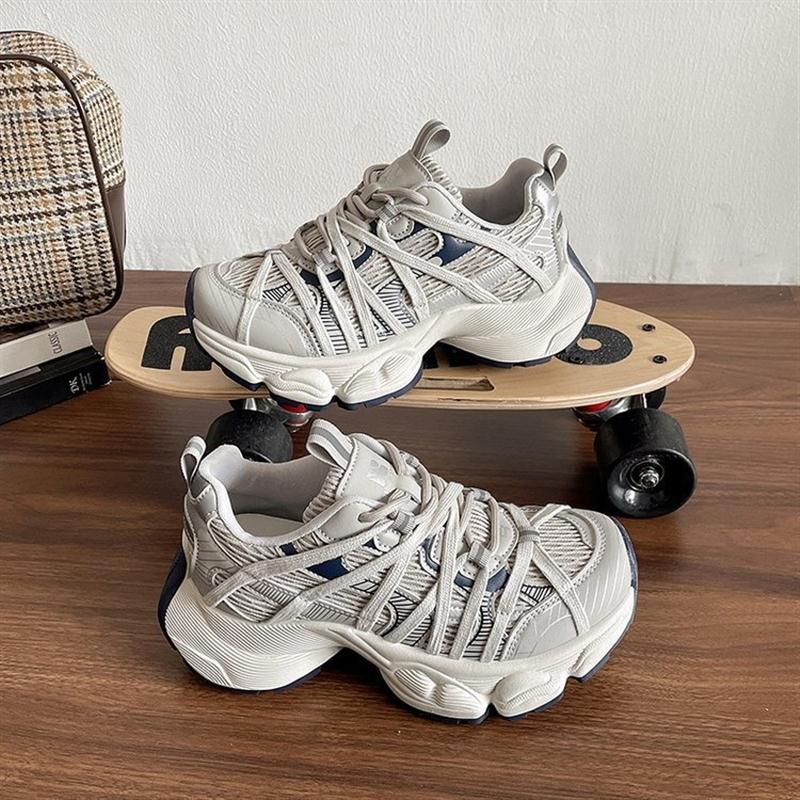 欧洲站网面厚底老爹鞋女2025春季新款增高透气圆头小众运动休闲鞋