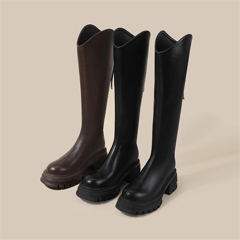 不过膝骑士靴子长筒靴女新款厚底马丁靴高筒2025秋冬款v口西部靴