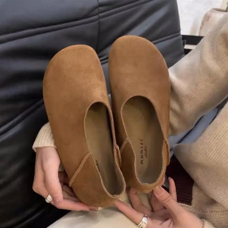 复古圆头一脚蹬厚底单鞋女2025春秋新款两穿勃肯鞋软皮软底豆豆鞋