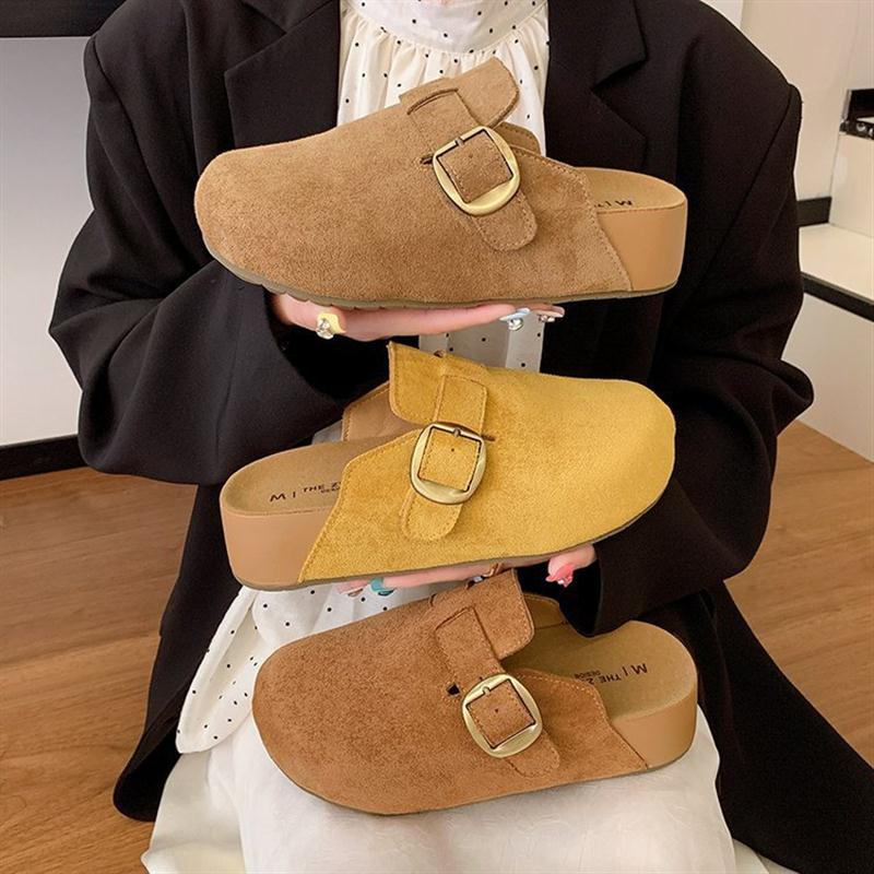 5公分厚底增高博肯鞋包头半拖鞋女外穿2025新款秋季增高博肯单鞋~