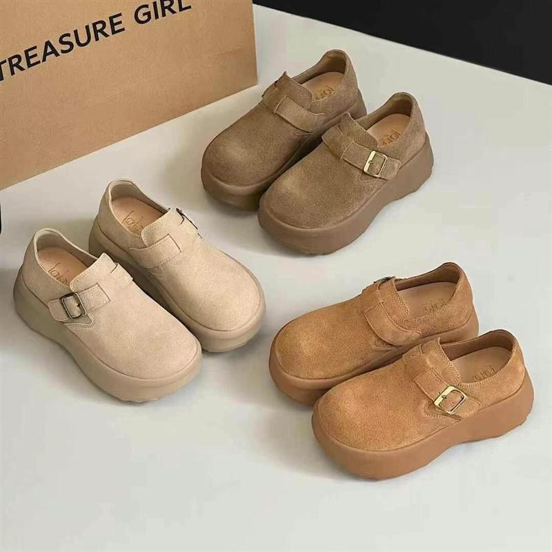 增高超轻底磨砂皮厚底勃肯单鞋女2025年新款全包懒人一脚蹬乐福鞋