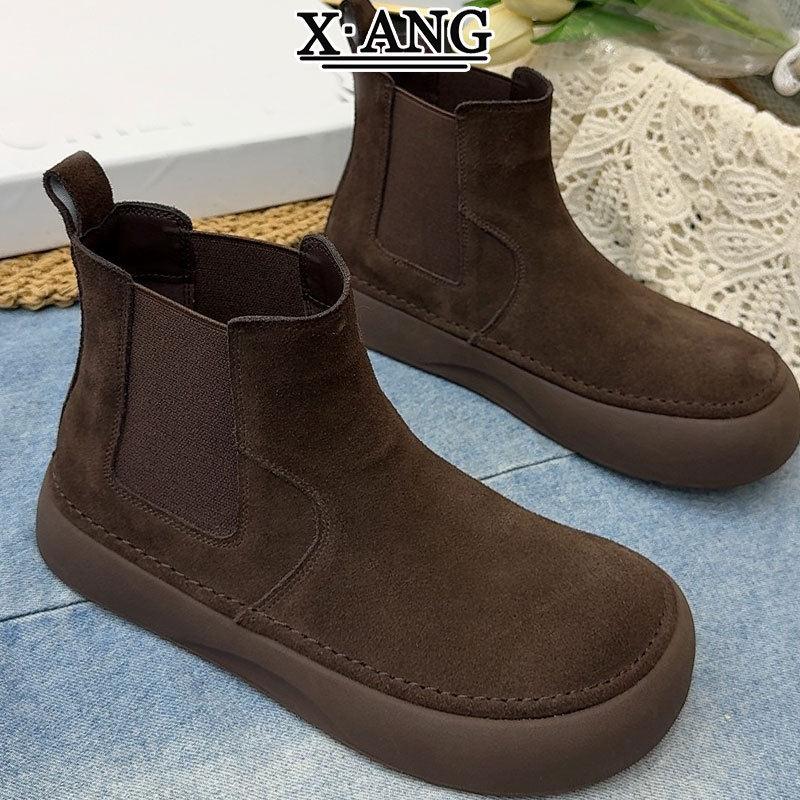 牛皮版高帮勃肯鞋子女鞋2025新款秋冬季马丁靴女款切尔西靴小短靴