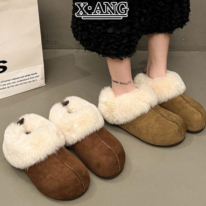 牛皮版毛毛勃肯鞋子女鞋加绒加厚保暖棉鞋子一脚蹬女士羊毛雪地靴