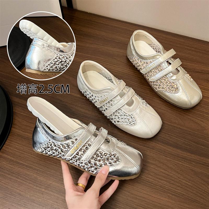 韩版水钻网面休闲鞋女2025新款魔术贴德训鞋轻便舒适外穿运动单鞋