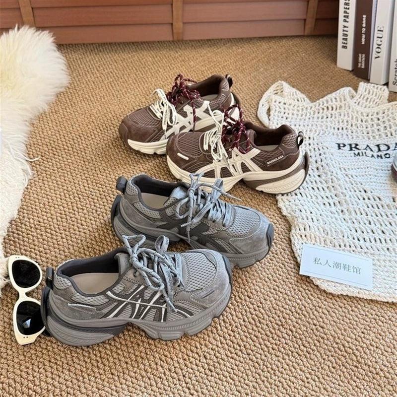 吸膜底真皮老爹鞋女2025秋季新款厚底双鞋带运动鞋休闲百搭鞋子女