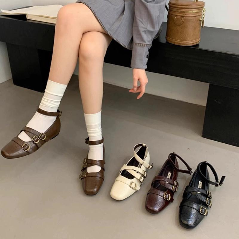2025年春季新款交叉扣带内增高玛丽珍单鞋女韩版复古方头豆豆鞋女