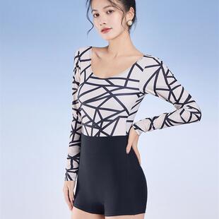 修身 泳装 显瘦速干长袖 连体游泳衣女士冲浪浮潜大码 保守平角裤 韩版