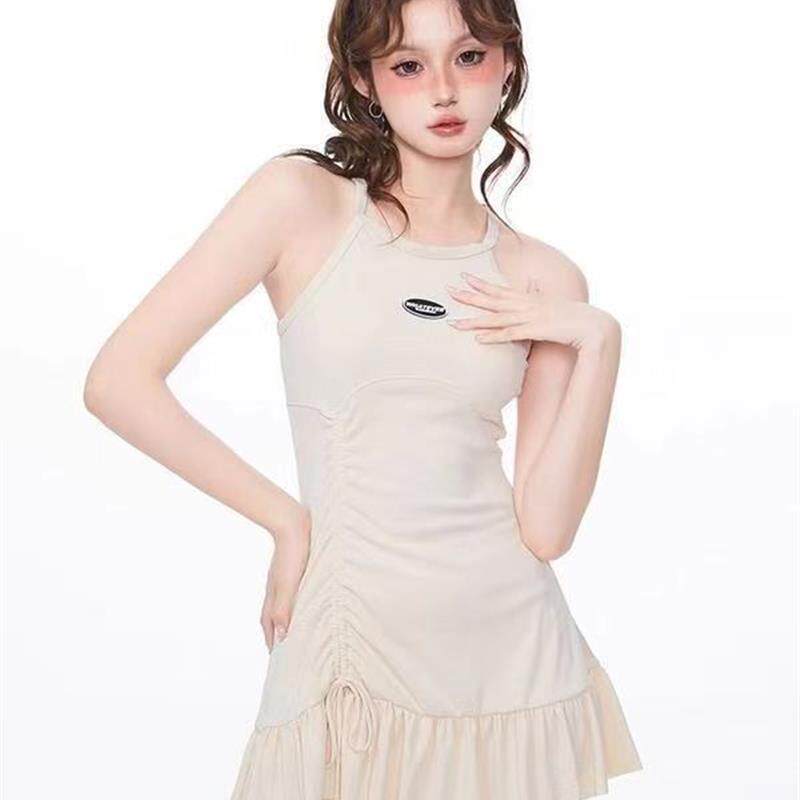 新款女士连体裙式游泳衣显瘦性感温泉学生度假纯色游泳衣泳衣女