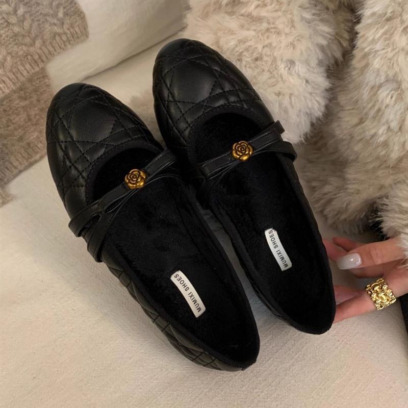 蝴蝶结懒人一脚蹬玛丽珍鞋女2025冬季新款舒适休闲配裙子浅口单鞋