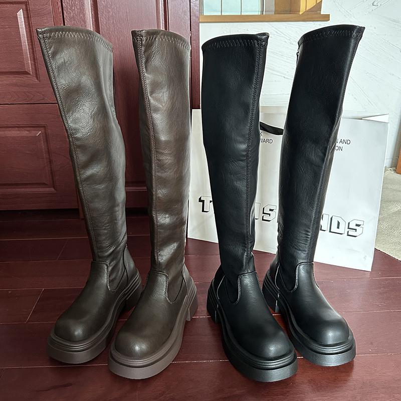高个子大筒围过膝靴女秋冬显瘦新款弹力靴子厚底长筒马丁靴长靴女
