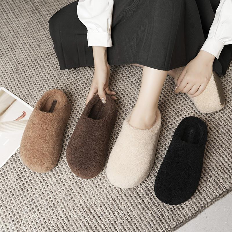 羊羔毛小个子勃肯鞋高级感毛毛鞋懒人秋冬包头半拖鞋单鞋女鞋
