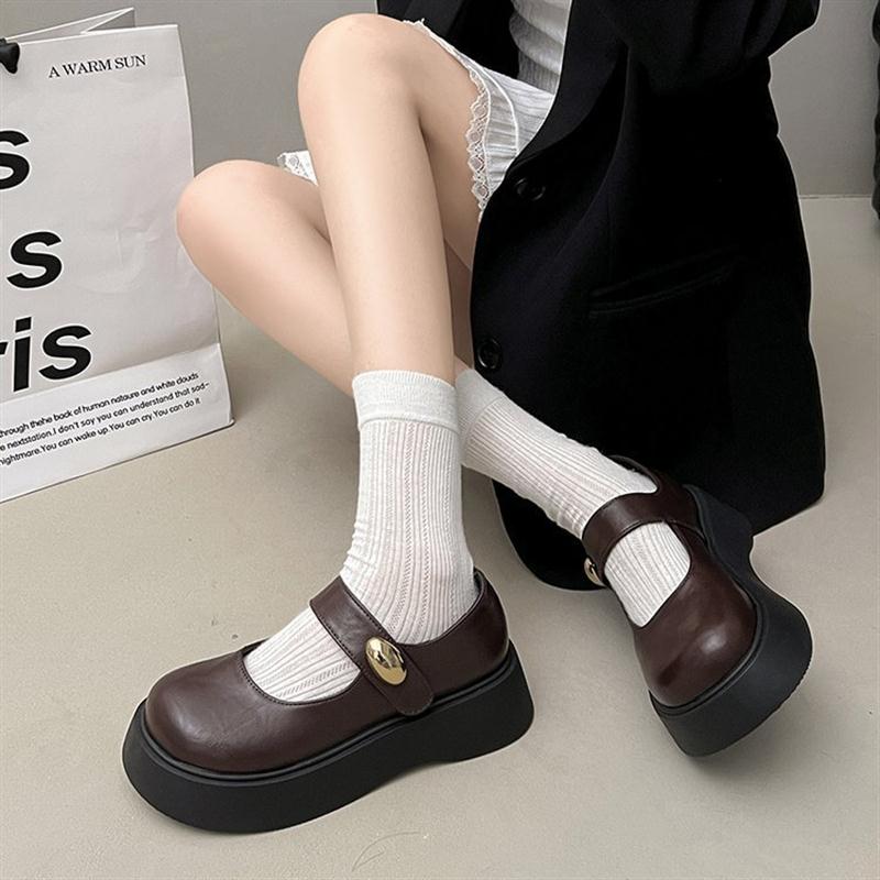 英伦风小皮鞋女2025春秋新款复古圆头浅口百搭松糕厚底玛丽珍单鞋