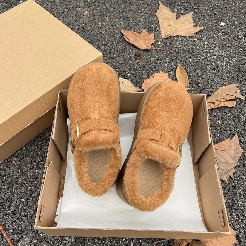 牛皮版冬季加绒女士雪地厚底毛毛勃肯新款冬季脚蹬加厚保暖棉鞋