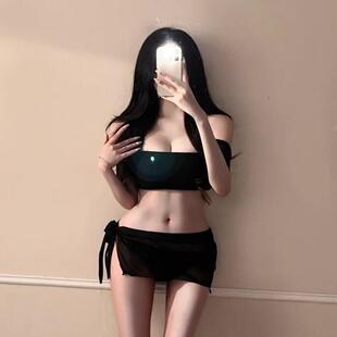 网纱三件套小胸聚拢显瘦遮肚温泉度假游泳衣女 ins小飞袖 2色 新款