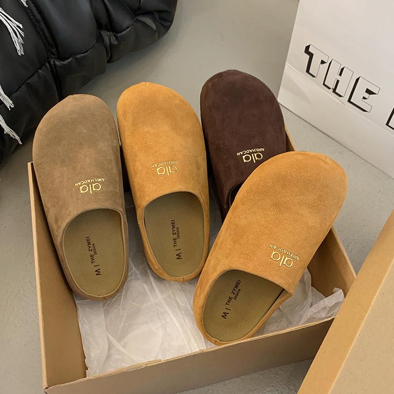 厚底内增高勃肯鞋包头半拖鞋女外穿2025早秋新款超火字母博肯单鞋