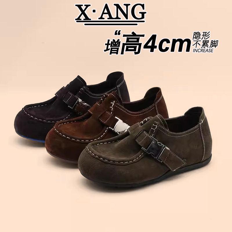 牛皮版老钱风鞋子女袋鼠鞋勃肯鞋内增高女鞋软底不累脚一脚蹬单鞋