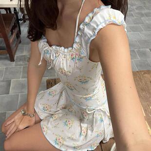 法式 温泉度假休闲连体游泳衣女 女仆风甜美可爱少女小胸保守裙款