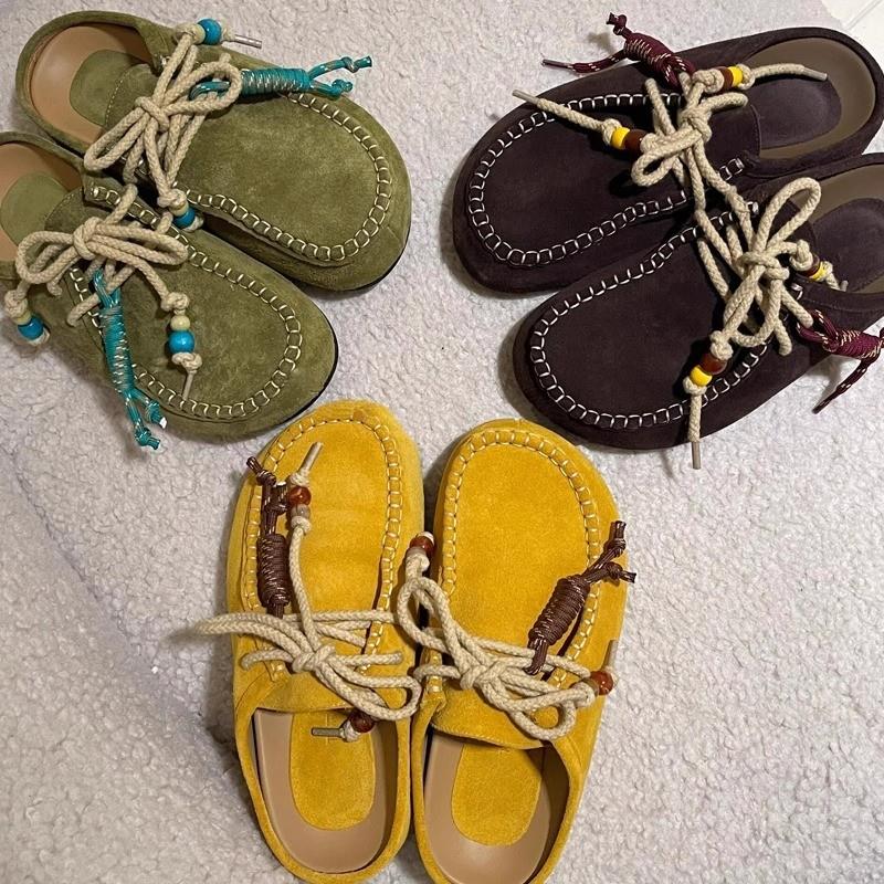 牛皮版~复古包头勃肯鞋女2025春季新款厚底博肯鞋增高包头半拖鞋