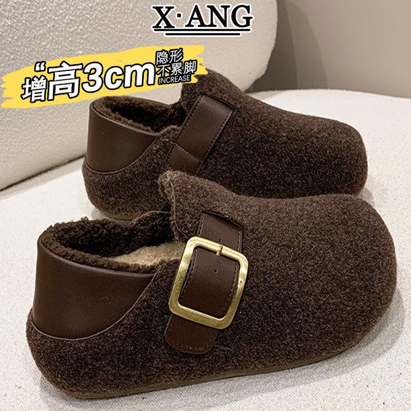 羊绒版全包内增高勃肯鞋子女秋冬季加绒加厚保暖棉鞋一脚蹬懒人鞋