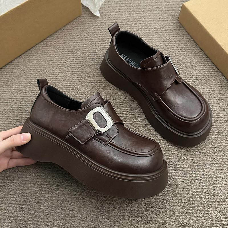 黑色圆头高级感小皮鞋女2025年春季新款松糕鞋厚底甜酷单鞋乐福鞋