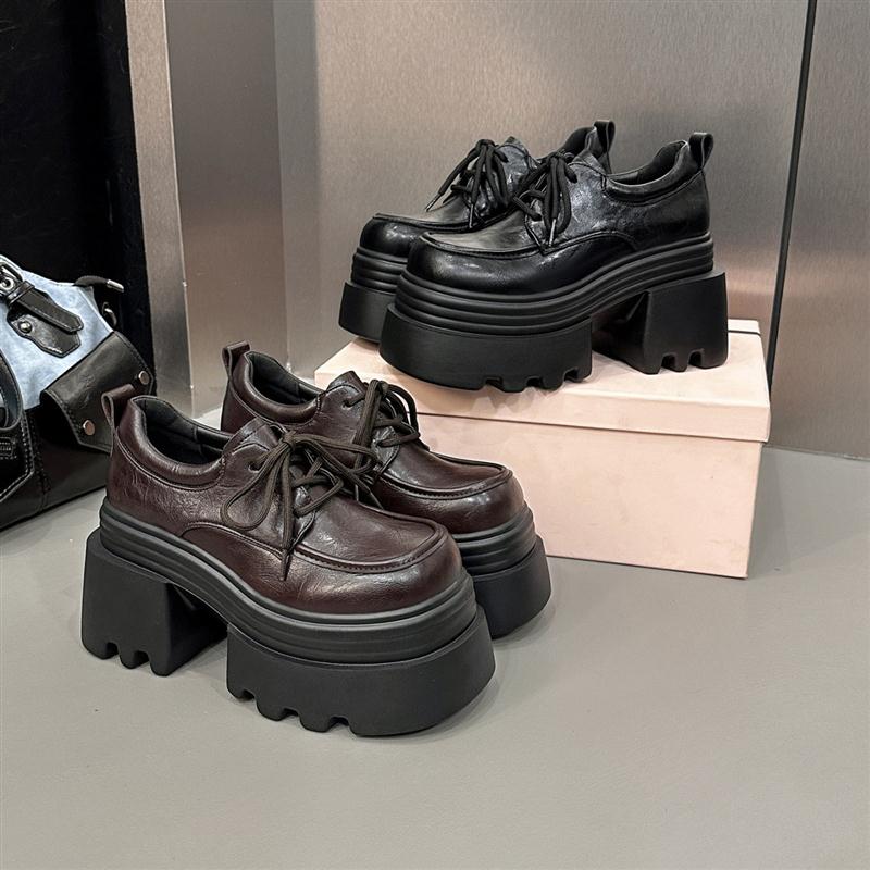 10cm增高女厚底英伦小皮鞋女2025秋季新款百搭显瘦乐福鞋系带单鞋