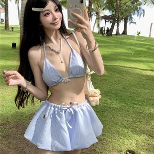 小香风可爱少女甜美游泳衣女保守裙款 纯欲高级感三件套性感比基尼
