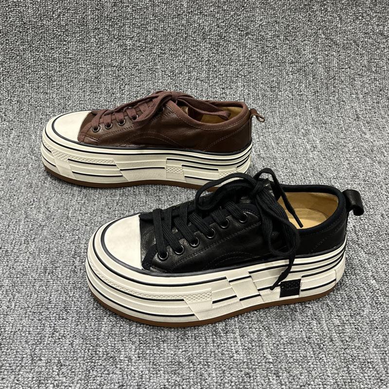 欧洲站2025秋季新款女鞋厚底松糕鞋休闲运动系带增高板鞋欧货单鞋