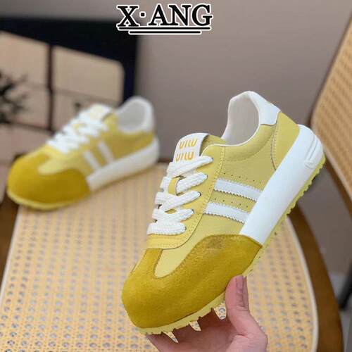 真皮系带德训鞋子女鞋圆头厚底板鞋百搭轻便舒适休闲运动鞋阿甘鞋